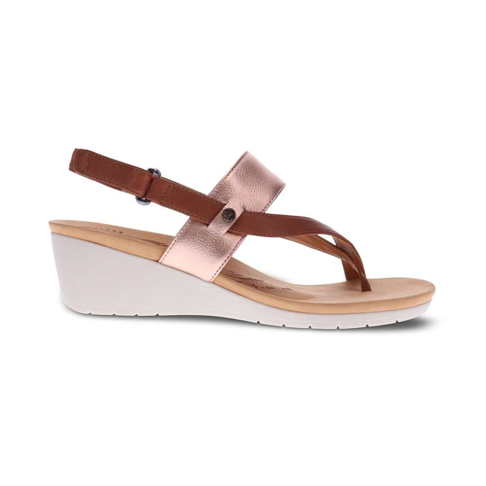 Honolulu Backstrap Wedge - Cognac/Rose