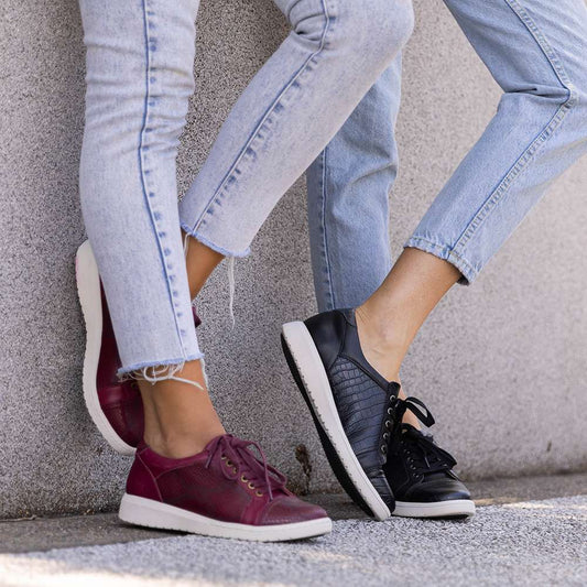 Lifestyle image for Belinda Lace-Up Casual Sneaker - Black Croc