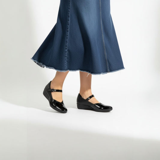 Lifestyle image for Narita Mary-Jane Flats - Black Patent