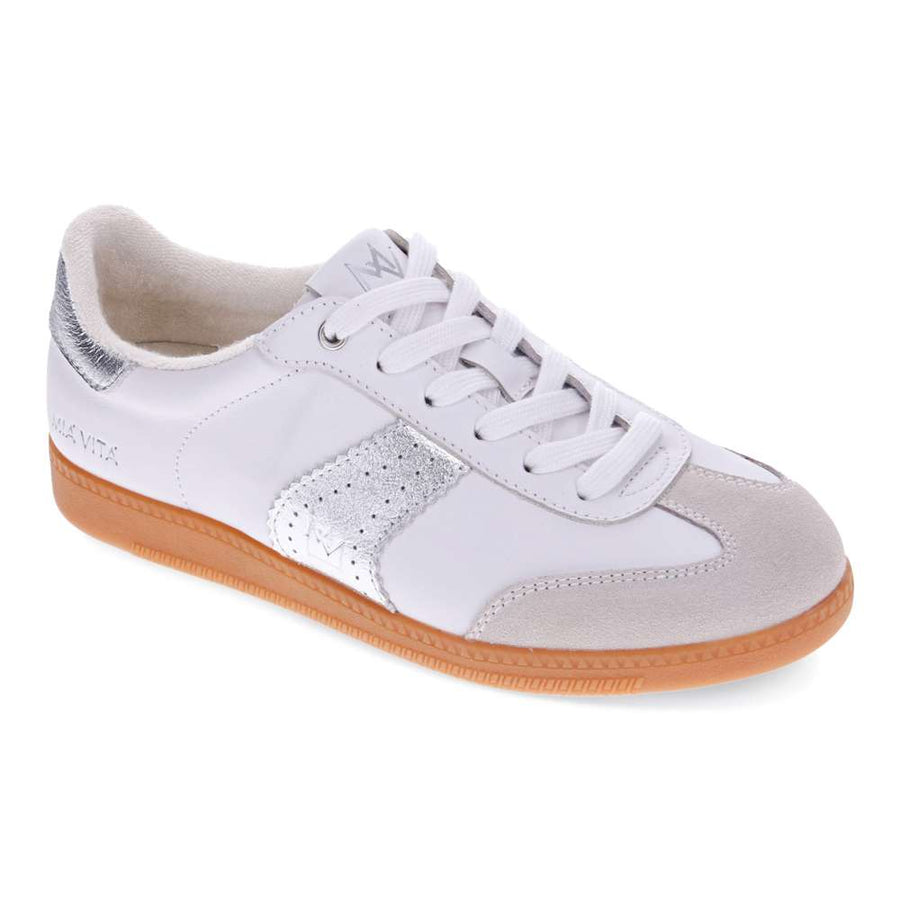 Mia Vita Ramona II Lace-Up Casual Sneaker in White and Silver