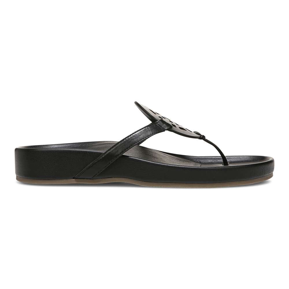 Solari Toe Post Sandal - Black Leather