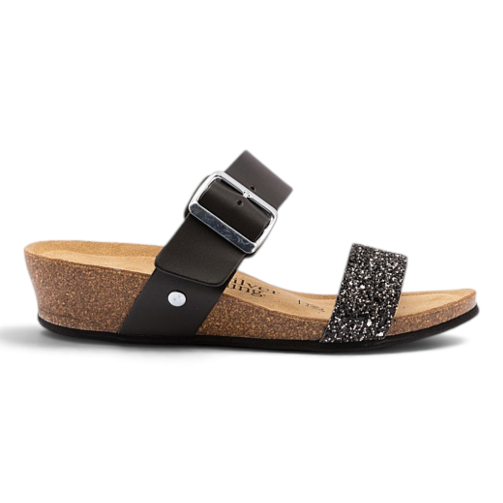 Aranjuez Glitter Slide - Black Silver