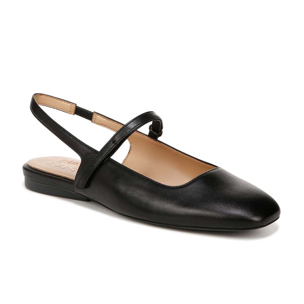 Connie Mary-Jane Slingback Flat - Black Leather
