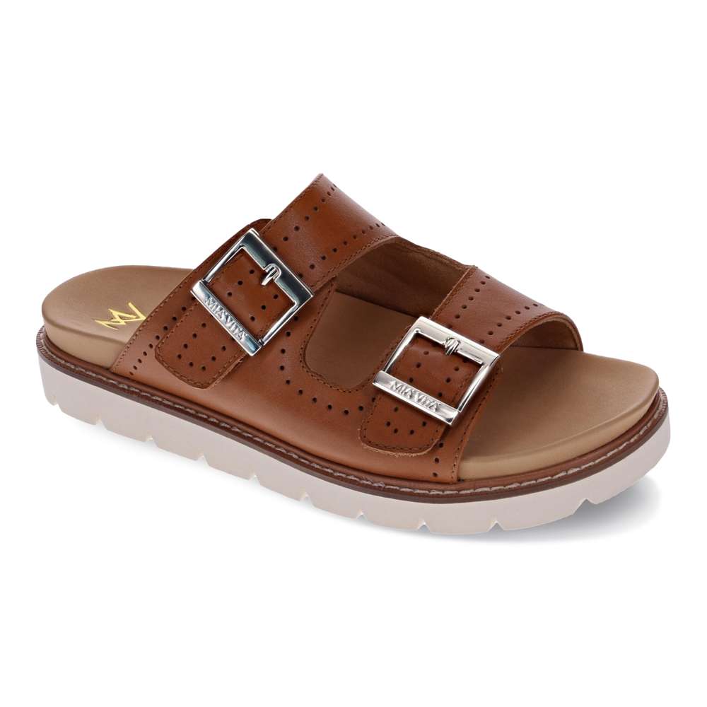 Daisy Leather Slide - Tan