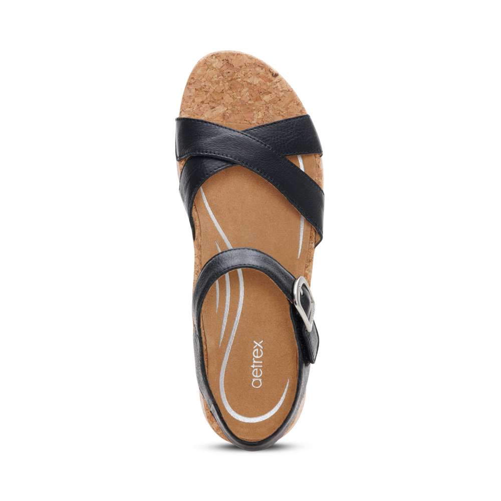 Flora Adjustable Strap Wedge - Black