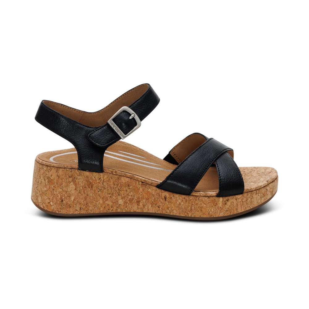 Flora Adjustable Strap Wedge - Black