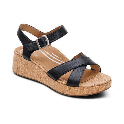 Flora Adjustable Strap Wedge - Black
