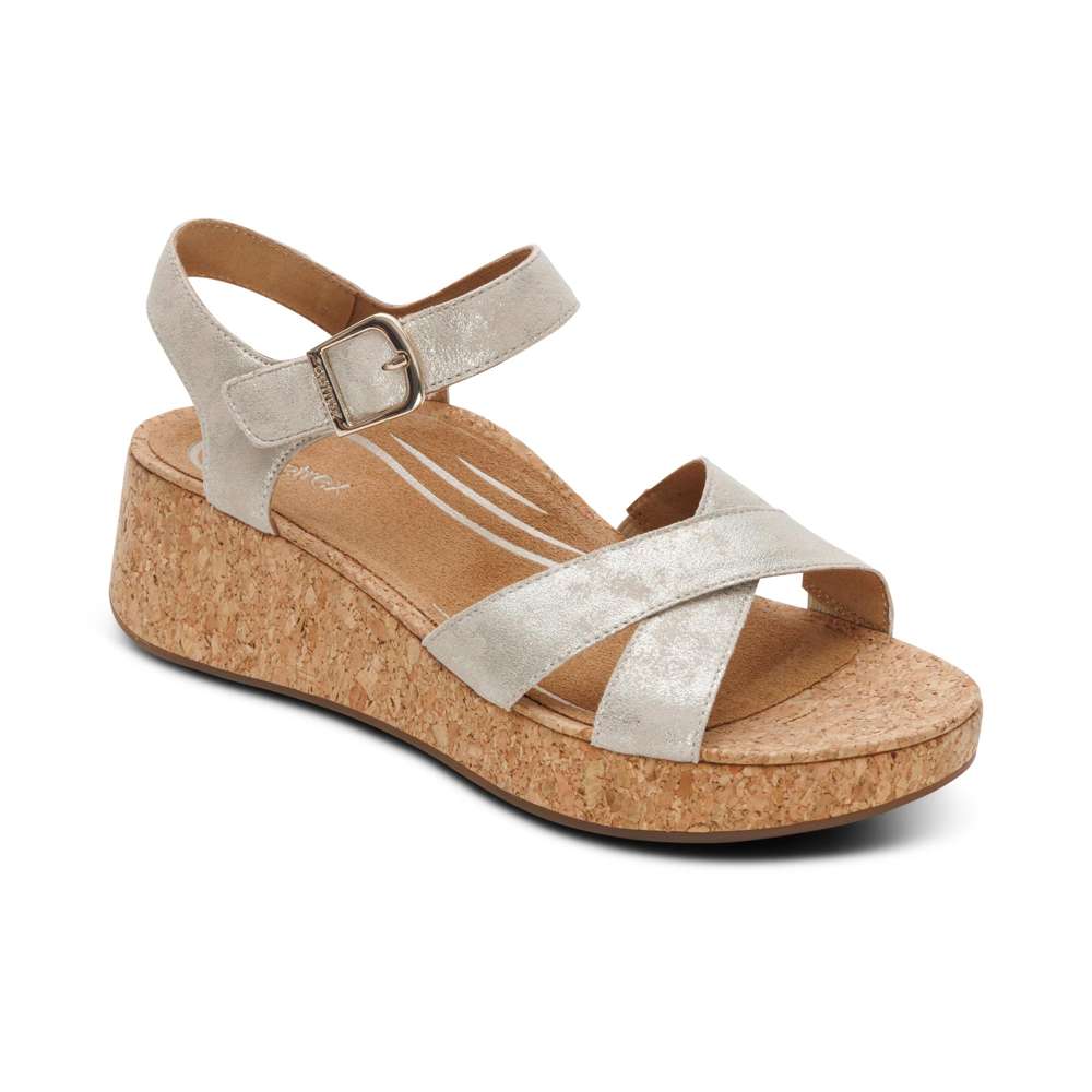Flora Adjustable Strap Wedge - Champagne
