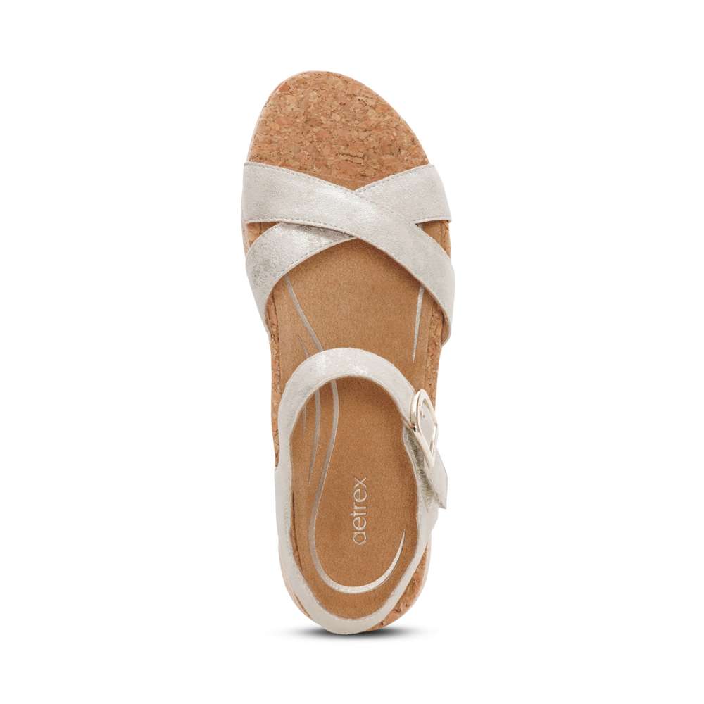 Flora Adjustable Strap Wedge - Champagne