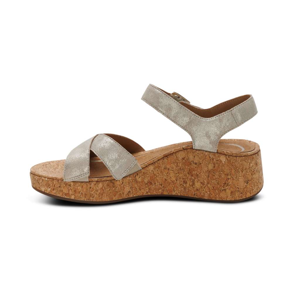 Flora Adjustable Strap Wedge - Champagne