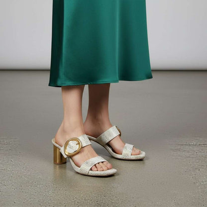 Ida Dress Sandal - White/Gold Snake