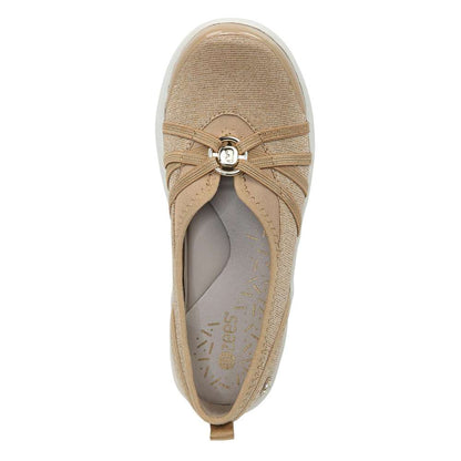 Niche Slip-On Casual Sneaker - Beige Ribbed Sparkle