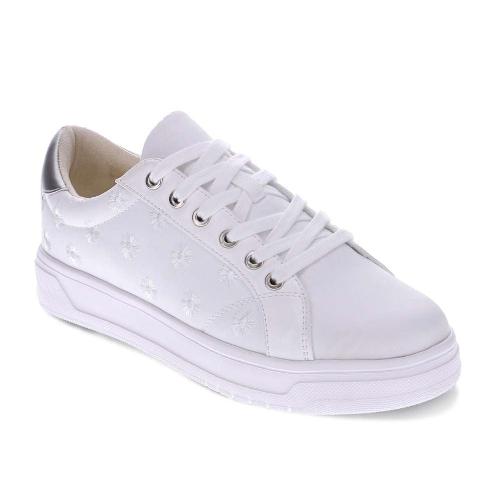 Paisley Floral Lace-Up Casual Sneaker - White/Silver Patch