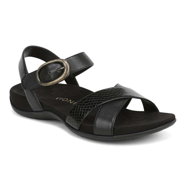 Vionic Ramsey Sandal in black, a low-profile strappy sandal