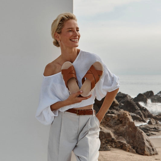 Lifestyle image for Uptown Sunset Wedge - Tan