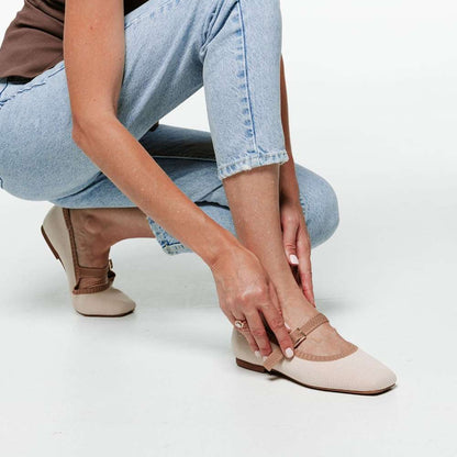 Violet Mary-Jane Flats - Almond